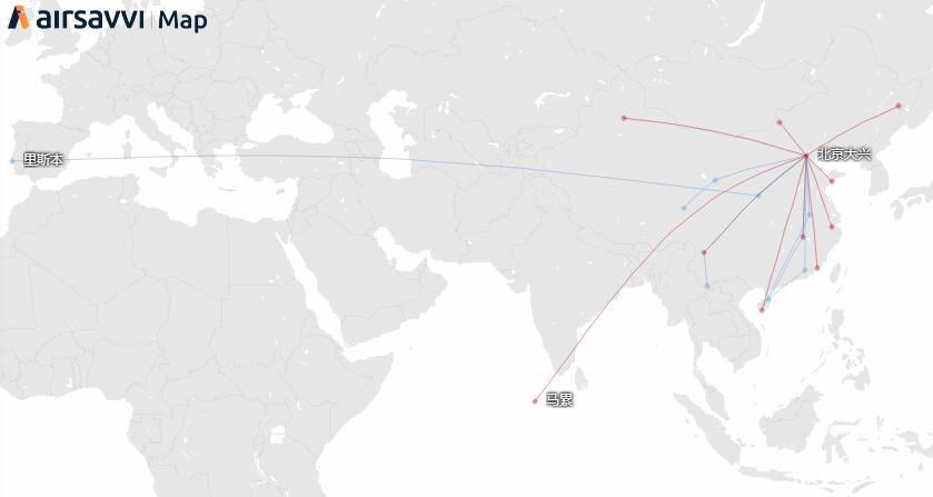 2019冬春航季首都航空大興(xing) 航線圖