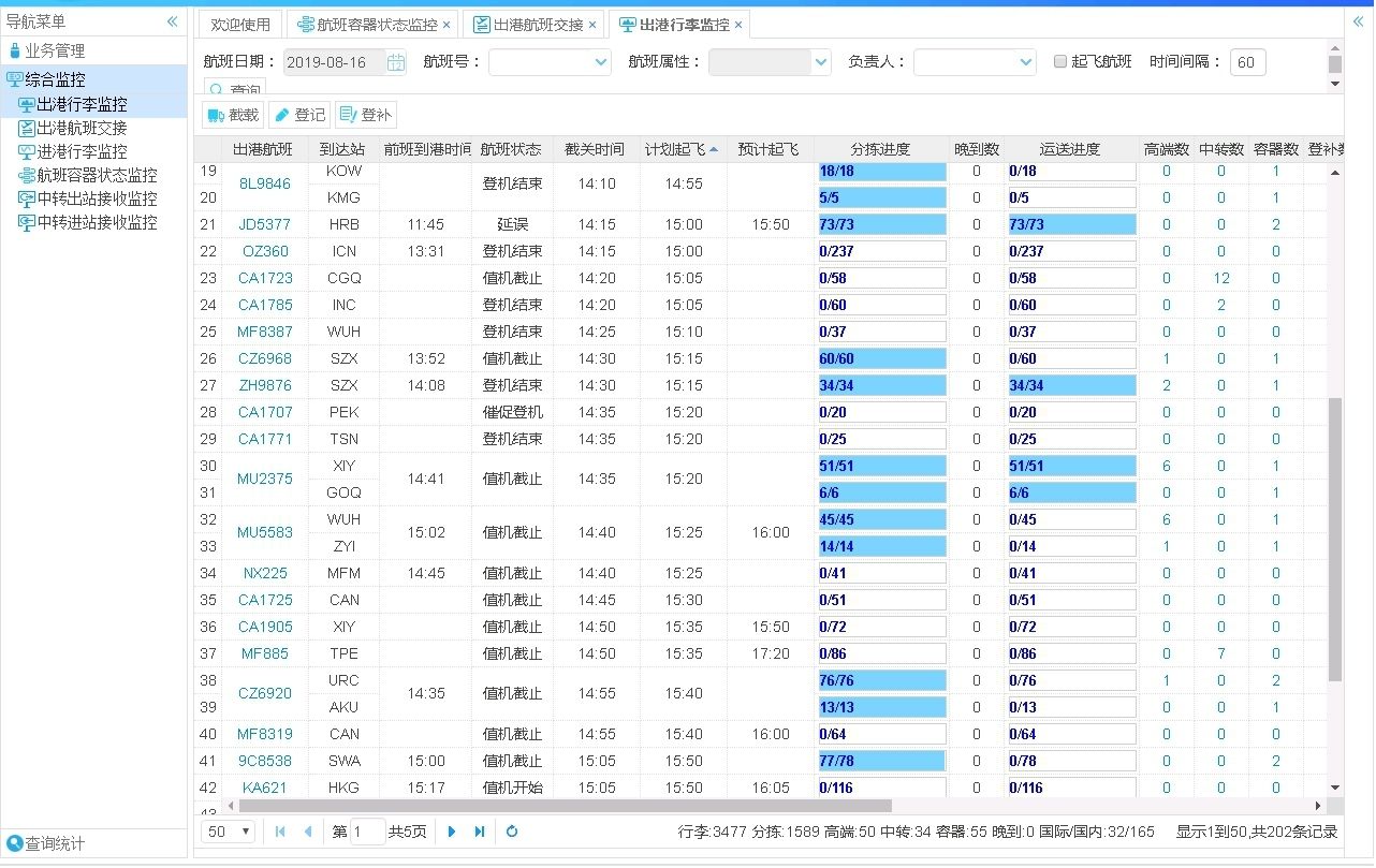 杭州機場行李再確認係統出港行李監控