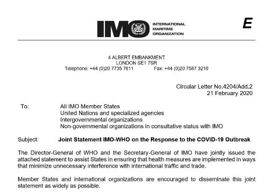 國際物流查詢-IMO&WHO發布聯合聲明：避免對船舶、船員施加不必要的限製！