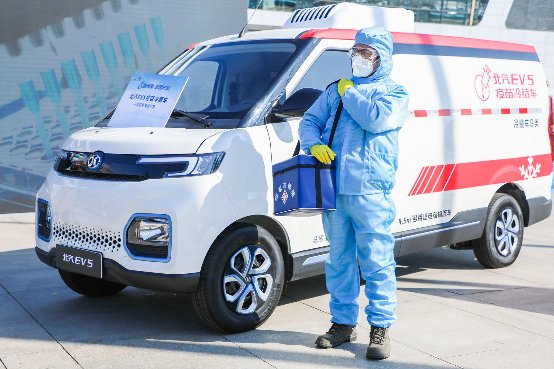 青島國際快遞-恒溫監控零排放北汽EV5疫苗冷藏車送健康