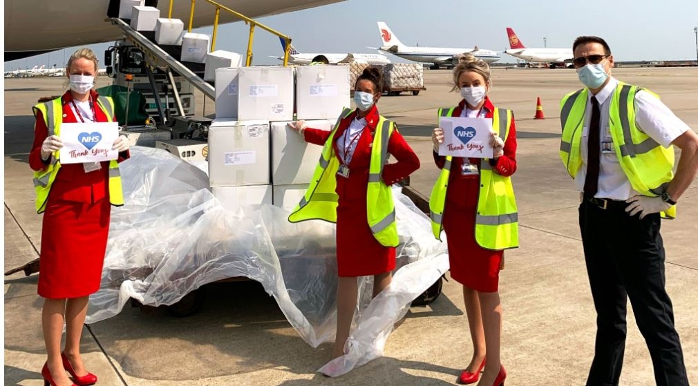 維珍航空從(cong) 中國運回口罩、呼吸機等物資