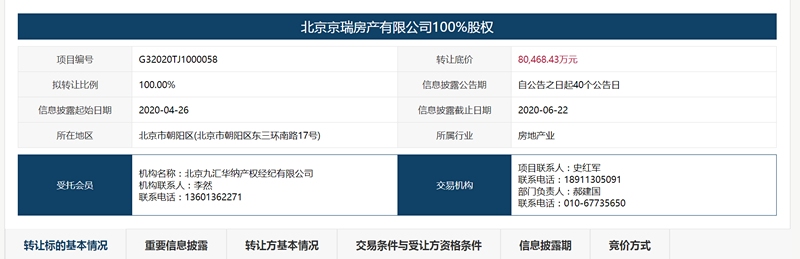 首都機場集團擬8.04億(yi) 元轉讓北京京瑞大廈100%權益