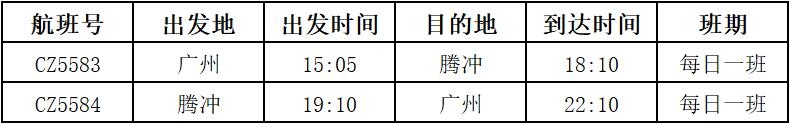 南航開通廣州—騰衝(chong) 直飛航線
